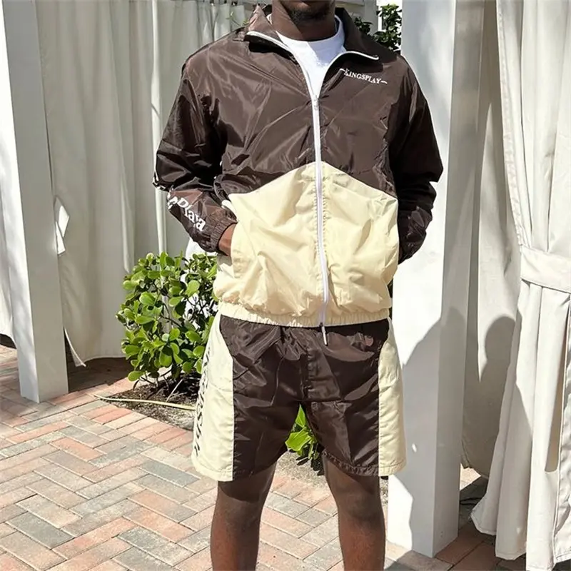 Custom Summer Nylon Polyester Two Piece Jacket And Jogging Suit Set Men's Sports Windbreaker tracksuit Shorts Sets For Men