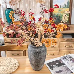 กิ่งไม้ประดิษฐ์ขนาดเล็กสำหรับตกแต่งบ้าน โรงแรม งานแต่งงาน และสำนักงานในวันคริสต์มาส ผลไม้ฮอลลี่ประดิษฐ์ ผลเบอร์รี่คริสต์มาส ผลไม้สีแดง - Product Image 4