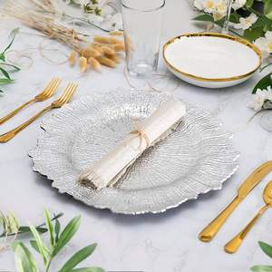 Platos <span class=keywords><strong>de</strong></span> presentación <span class=keywords><strong>de</strong></span> plástico <span class=keywords><strong>de</strong></span> lujo <span class=keywords><strong>de</strong></span> 13 pulgadas, irrompibles, dorados y plateados metálicos, decorativos, para banquetes <span class=keywords><strong>de</strong></span> boda, al por mayor - Product Image 5