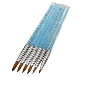 Lot de 6 pinceaux à ongles en acrylique avec manche en strass bleus, taille 2, pour détails, sculpture de poudre, manucure en salon - Product Image 1