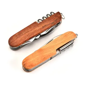 Couteau de poche pliant multifonction 11 en 1 avec manche en bois outil de survie de Camping en plein air gravé personnalisé couteau pliant