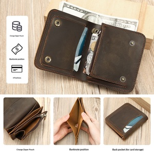 Vintage Fashion Genuine Leather Cowhide Lining Light Weight Zipper Coin Purse Men's Dollar Bill Wallet High-End - Product Image 5
