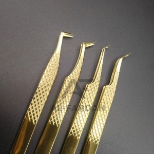 แหนบต่อขนตาเคลือบทอง 24K สีทอง พร้อมโลโก้สั่งทำ วัสดุสแตนเลสญี่ปุ่น ปลายแหนบ 45 90 องศา แบบเรียวเล็ก - Product Image 3