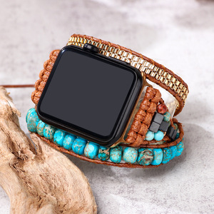 สายหนังประดับลูกปัดสำหรับ Apple Watch ขนาด 20 มม. สีเทอร์ควอยซ์ สไตล์วินเทจ สำหรับ Apple Watch Series 8 7 6 - Product Image 3