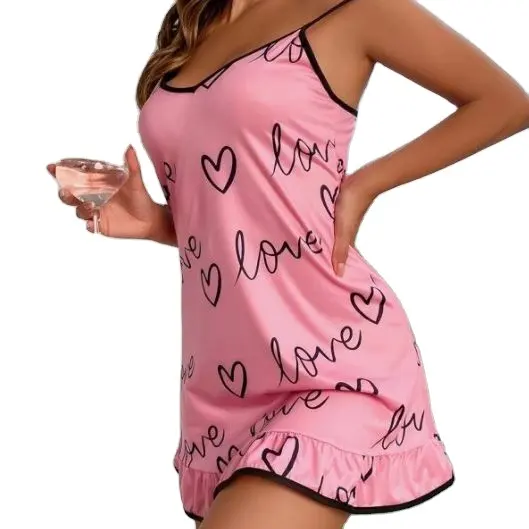 Amazon Dames Mode Décontractée Camisole Pyjama à Volants Confortable Loose Lovely Print Home Wear Set
