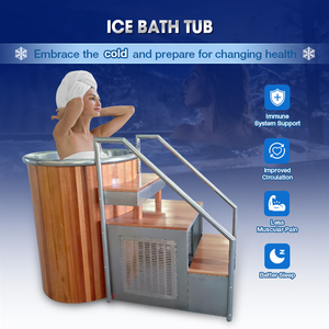Baignoire de plongeon à froid en bois massif avec isolation thermique, bain de glace avec refroidisseur et filtre, qualité commerciale - Product Image 4