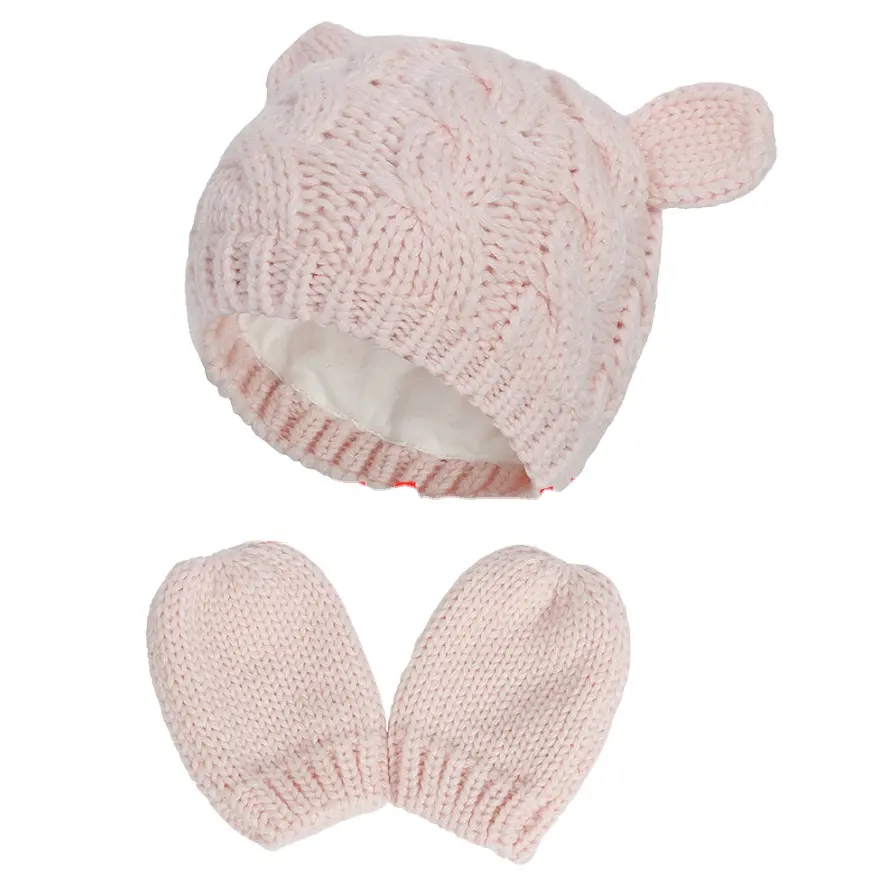 Luvas para bebê recém-nascido, gorro e luvas macias de malha, conjunto de luvas para inverno e tempo frio