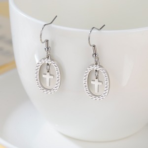 Pendientes <span class=keywords><strong>de</strong></span> Cruz Ovalados con Circonita Cúbica, Chapados en Oro, <span class=keywords><strong>de</strong></span> Acero Inoxidable, para Mujer, Joyería Religiosa Católica - Product Image 6