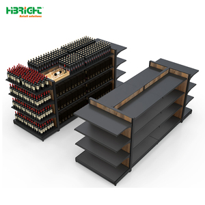 Étagère gondole Highbright en bois foncé avec cadre métallique pour l'affichage de vins et de boissons en supermarché - Product Image 5