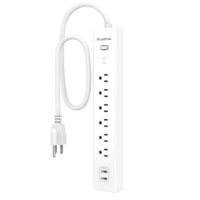 Stop Kontak 6 Lubang dengan USB, Pelindung Lonjakan Arus 735J, Proteksi Beban Berlebih, Indikator LED, Soket Ekstensi NEMA5-15P untuk Kantor