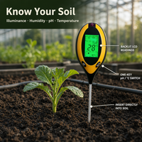 IMHOO Testeur de sol 4 en 1 avec écran LCD, humidité, pH, lumière, température pour serre, ODM, CE, hydroponie