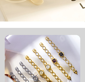 Reloj Cuadrado Dorado para Mujer, Brazalete de Eslabones Grandes Único, Esfera Blanca con Diseño de Rayos de Sol, Elegante Reloj de Pulsera de Cuarzo - Product Image 6
