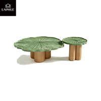 Ensemble de tables basses gigognes en forme de feuille de lotus, table d'appoint en bois artistique créative, table à thé décorative moderne pour salon