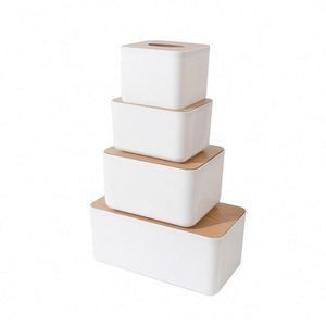 Household <b>Paper</b> Towel Storage Box <b>Tissue</b> Box Holder Napkin Box with Wood Bamboo Lid - Product Image 1