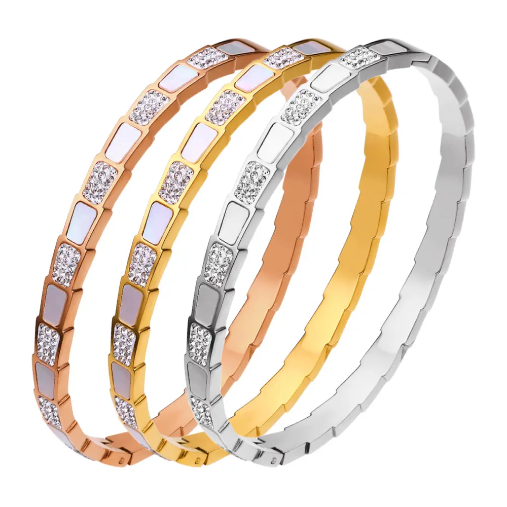 18k gold plated snake bangle crystal pave bracelet cubic zirconia Stainless Steel cz diamond bangles for women