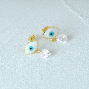 CANNER Nouveau Style Boucles d'oreilles clous en argent sterling S925 émaillées motif œil turc, plaqué or 18 carats, avec pendentif goutte d'eau œil turc bleu - Product Image 3