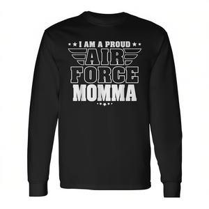 Camiseta de manga larga I Am A Proud Air Force Momma, camiseta patriótica para madre militar - Product Image 2