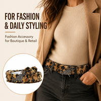 Ceinture large décontractée de luxe en similicuir PU vert et fourrure de léopard pour robe de femme Fabricant avec logo personnalisé