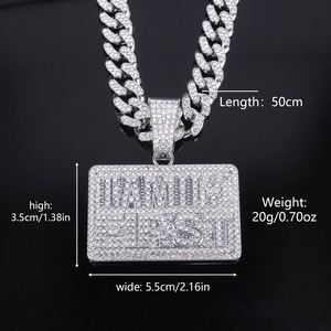 Chaîne cubaine tendance pour homme, style hip-hop euro-américain, avec pendentif lettre carré long entièrement incrusté - Product Image 2
