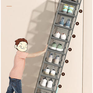 透明プラスチック製靴箱オーガナイザー長方形形状折りたたみ式 & 防塵家庭寮収納卸売り靴ラックキャビネット - Product Image 5