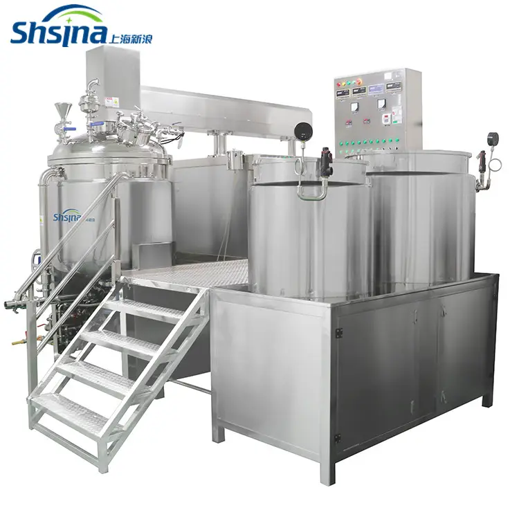 Shanghai Sina vacuum omogeneizing emulsionante emulsion mixer machine food cosmetic unguento cream GMP CIP