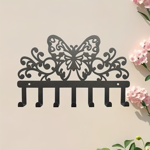 1pc <span class=keywords><strong>Crochet</strong></span> mural imperméable en métal noir avec motif floral papillon pour la maison, le bureau, le salon, la salle de bain, le rangement de bijoux et de clés - Product Image 4