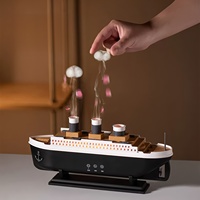 Diffuseur d'huiles essentielles de bateau dynamique de méduse Télécommande humidificateur d'aromathérapie Lumières LED 7 couleurs 2 Modes de brume pour la maison