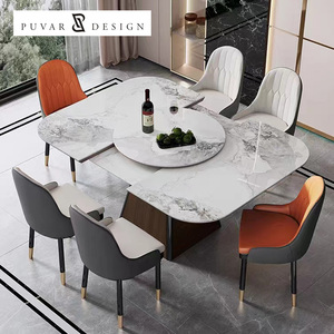 <span class=keywords><strong>Table</strong></span> de meubles de salle à manger de maison nordique dalles de roche rectangulaires blanches <span class=keywords><strong>Table</strong></span> à manger extensible multifonctionnelle moderne de 6 places - Product Image 1