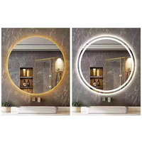 Miroir de Douche Rond Anti-Buée à LED Intelligent, Miroir Mural Tactile Moderne avec Capteur pour Chambre à Coucher