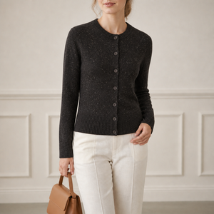 Cardigan en laine mélangée à sequins pour <span class=keywords><strong>femme</strong></span>, col rond, style navetteur, boutons coquille, scintillant, doux, pailleté, fabrication sur mesure OEM - Product Image 1