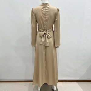 Wisrise Nuova Collezione Moda Abito Lungo da Donna in Raso Beige con Collo Alto e Maniche a Palloncino per Feste e Appuntamenti Quotidiani - Product Image 5