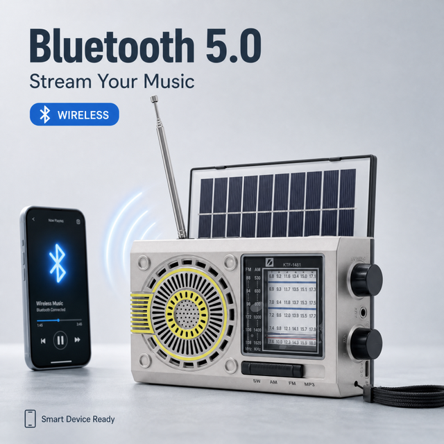 800mAh Rechargeable DC5V 1A Charging TF USB MP3 Playback FM AM SW Solar Powered Emergency Radio