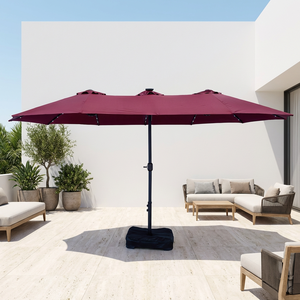 Modern <b>Extra</b> <b>Large</b> UV Protection Windproof Solar LED Patio Umbrella Outdoor <b>Parasol</b> Poolside Double Top Red Crank Handle - Product Image 3