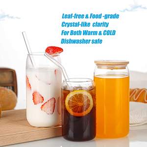 Hot 4 Packs Boba Cup Bubble Tea Cup , 16oz Glass <strong>Tumbler</strong> with Bamboo Lid and Stainless Straw, Reusable <strong>Mason</strong> <strong>Jar</strong> Travel Bottle - Product Image 6