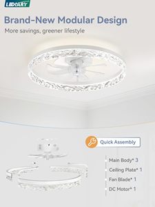 Kipas Angin Plafon <span class=keywords><strong>LED</strong></span> Kristal Modern dengan Remote Control, Motor DC Senyap, 6 Kecepatan, Lampu Dapat Diredupkan untuk Kamar Tidur dan Ruang Tamu - Product Image 2