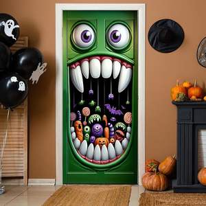 Décorations de fête d'Halloween pour maison hantée : Housse de porte effrayante <span class=keywords><strong>Clown</strong></span> Zombie, Bannière suspendue personnalisable pour la maison - Product Image 5