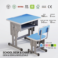 Ensemble bureau et chaise d'école réglables en hauteur, bureau en MDF 60x40cm, structure en acier, mobilier de classe