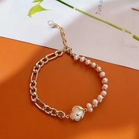Bracelet en or plaqué 18 carats de haute qualité avec perles d'eau douce naturelles, blanc, qualité AAAA, 3-4 mm, design tressé trèfle à quatre feuilles