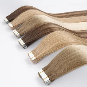 Nastro adesivo nelle estensioni dei capelli colore numero 16 cuticola indiana grezza allineata a doppio disegno rettilineo remy 100% nastro per extension dei capelli umani