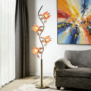 Lampadaire LED floral fait main en métal, design artistique, motif lotus rose, pour salon, chambre et coin lecture - Product Image 3