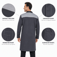 Blouse de travail personnalisée à blocs de couleur, manches longues, longueur genou, vêtement de travail industriel, patte de boutonnage dissimulée, uniforme pour technicien d'atelier d'usine