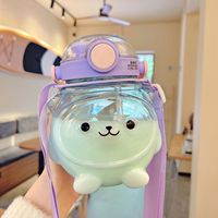 Vaso de agua de plástico con pajita de oso de dibujos animados para niños, diseño de panda súper lindo de verano, doble bebida, gran capacidad, alta estética