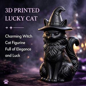 Nueva Figura Decorativa de Gato de la Suerte con Sombrero de Bruja Mágico, Impresa en 3D con PLA Ecológico, Adorno Coleccionable Creativo con Temática de Halloween - Product Image 3