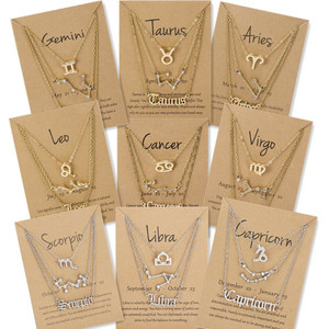 Collier trois pièces serti de diamants avec symboles des douze signes du zodiaque, style rétro - Product Image 1