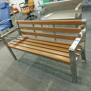 Ssyou Outdoor <b>Bench</b> 304 Stainless Steel Wooden <b>Seat</b> Public Park Patio Chair Long <b>Bench</b> - Product Image 2