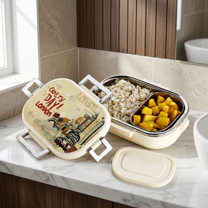 Lonchera Steelo Plus 700+150 ML, lonchera rectangular de plástico con 2 compartimentos, tapa desmontable portátil, fácil de limpiar, de dos niveles. - Product Image 5