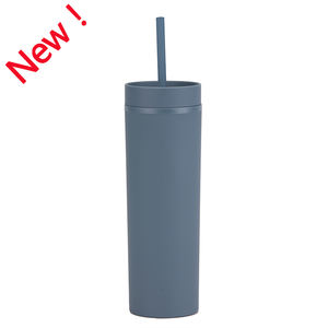 Gobelet en plastique double paroi personnalisé, fin et compact, avec revêtement en caoutchouc simple, 16 oz, avec paille droite scellée, sans BPA - Product Image 4