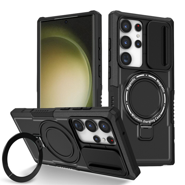 Sliding Window Heavy Duty Hybrid Shockproof Armor Magnetic Kickstand Phone Case for Samsung S26 Ultra S25 S24 S23 Note20 Ultra