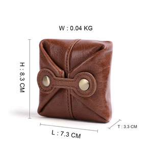 Porte-monnaie vintage en cuir véritable avec bouton, compact, portable, pour pièces de monnaie, clés, cartes, écouteurs, unisexe, simple et polyvalent - Product Image 2