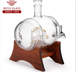 Distributeur unique en verre borosilicate fait à la main, baril en verre <span class=keywords><strong>de</strong></span> 1000 ml, carafe à whisky avec <span class=keywords><strong>bouchon</strong></span>, support en bois - Product Image 3